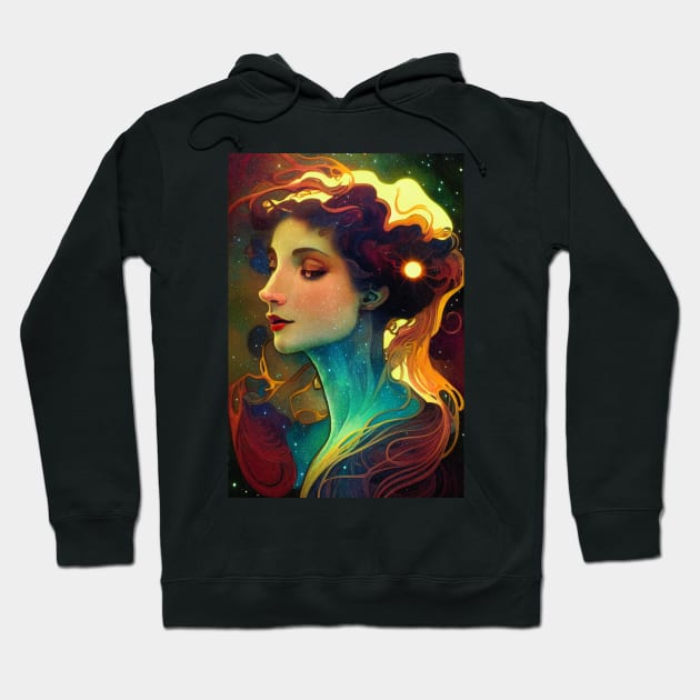 Nebulous Beauty - Art Nouveau, Vintage, Mucha, Gilded Age, Space Hoodie by AllRealities